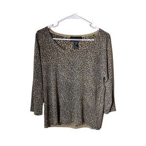 August Silk Sweater Womens Large Animal Print Lightweight Metallic